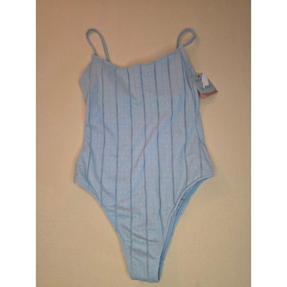 Shade & Shore Eyelet Scoop Neck One Piece Swimsuit Blue Small NWT